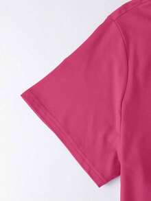 Women's Plus Size Casual Short Sleeve T-Shirt With Round Neck And Heart-Shaped Rhinestones For Valentine's Day - 紫紅色 - 查看 4