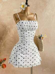 Vestido mini de tirantes finos con línea A, con estampado floral romántico rosa, apropiado para fiesta, cita, Día de San Valentín, Pascua, carnaval, crucero de playa, té de la tarde, moda de primavera/verano - Multicolor 3 - Ver 5