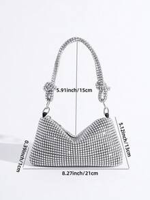 Sparkling Crystal Decorated Small Square Handbag, Elegant Lady Tote Bag For Evening Party, Daily Date, Suitable For Occasions - Silver - View 2