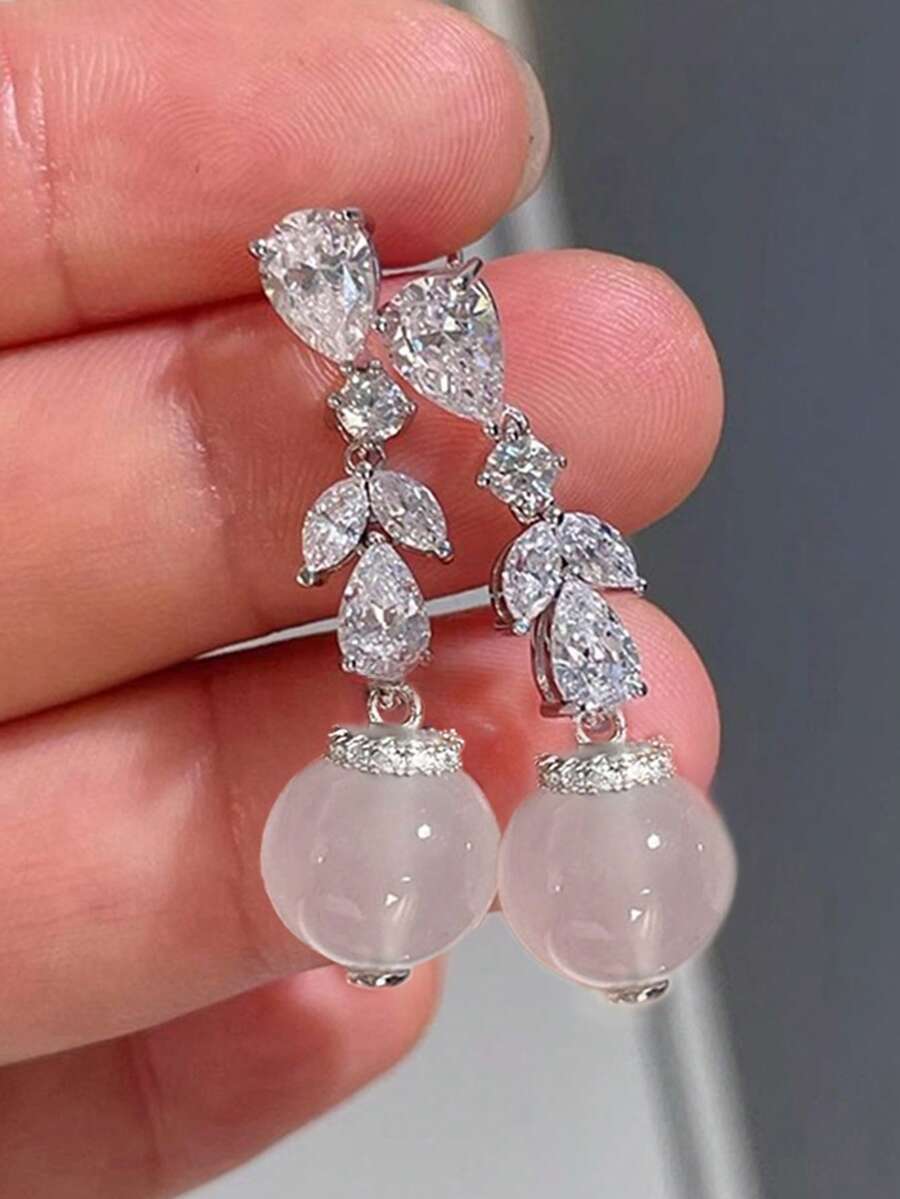 1 Pair Cubic Zirconia Earrings, Suitable For Daily Decoration, Party Jewelry Or Birthday Gift For Teenagers - 1# - View 1