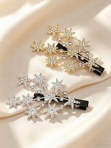 2pcs Rhinestone Star Hair Clips, Shiny Gold Starburst Hair Accessories, Elegant Sparkling Hair Ornaments, Suitable For Party And Daily Wear - Multicolor - View 8