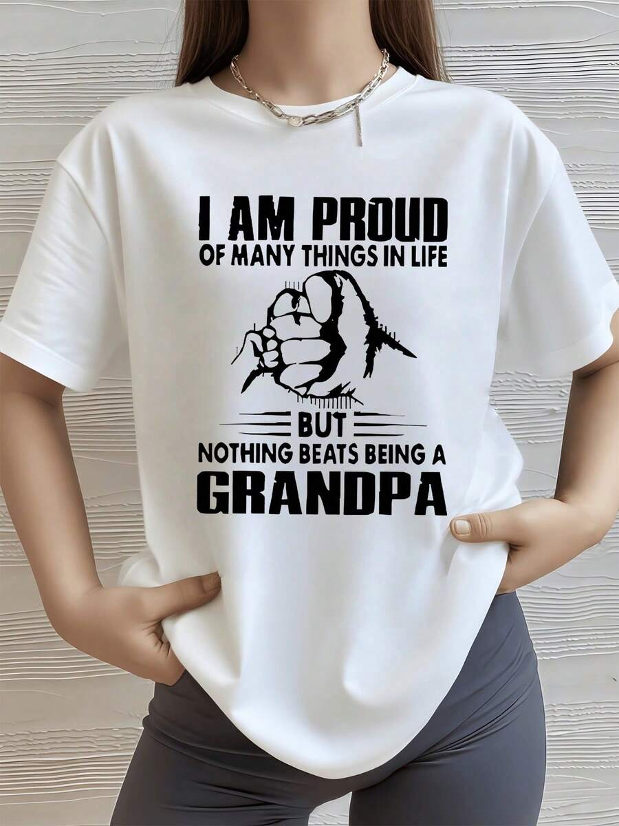 Puño cerrado simbolizando orgullo familiar y amor sincero hacia el abuelo con mensaje inspirador que exalta la importancia de los lazos generacionales camiseta de mujer casual cómoda moderna - Blanco - Ver 1