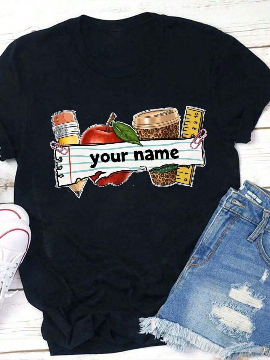 1 Personalized T-Shirt For Educators, Thoughtful Gifts For Teachers, The Perfect Way To Express Gratitude, Personalized Name T-Shirts, Ideal For Back To School Season, Suitable For New Teachers, Comfortable T-Shirts, Stylish Design T-Shirts, 180g 100% Cotton. - 預設值 2 - 查看 1