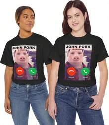 Camiseta de John Pork con la divertida frase 'Answer Call Phone', Camiseta 'Brainrot' 6PQA - Negro - Ver 7