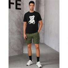 Short Sleeve T-Shirt With Round Neck And Summer Print 2FAH - Hitam - View 6
