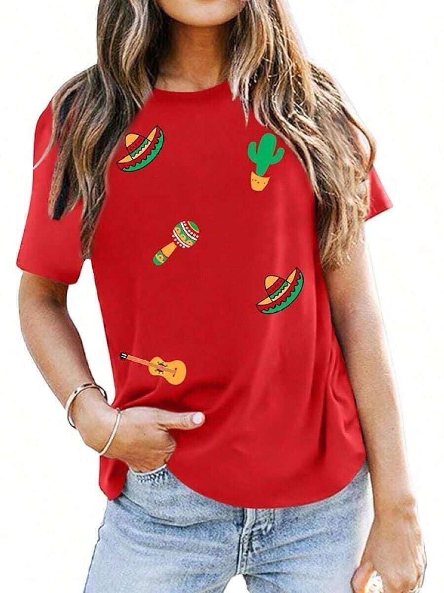 Cinco De Mayo T Shirt for Women: Let's Fiesta Shirts Funny Mexican Party Tee Sombrero 5 De Mayo Graphic Tops, - Ideal para el Verano - 234-sombrero Red3 - Ver 1