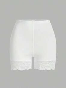 Conjunto de 2 Piezas de Leggings de Encaje en Contraste para Mujer Talla Grande, Verano - Blanco - Ver 3