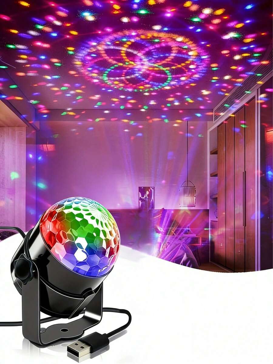 1個 USB 魔幻色彩燈 RGB 聲控迷你氛圍投影燈，適用場景裝飾，無需遙控器，適合生日派對、聖誕節、新年、情人節及居家客廳彩色氛圍
