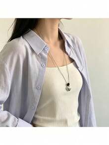 1pc Korean Style Personalized Stone Heart Letter Pendant Necklace, Unique High-End Sweater Chain, Versatile Daily Accessory For Women - Necklace - View 4