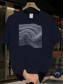Nueva camiseta de manga corta para mujer de 180g,% algodón - Camiseta casual versátil con estampado de verano para hombre - Camiseta con estampado de verano para parejas - Unisex - Regalo para vacaciones - Azul marino - Ver 12