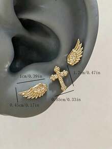 3pcs Delicate Fashionable Versatile Charming Rhinestone Cross Wing Stud Earrings, Suitable For Women's Daily, Festival, Party Wear - Cross Wings - View 5