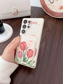 #Serie Android Pura# 1 pieza Funda de teléfono suave y protectora de TPU blanco con patrón de tulipán acuarela versátil y 1 pieza Funda de teléfono de cobertura completa creativa y personalizada de 2 en 1 con patrón de tulipán acuarela blanco y soporte adhesivo para tarjetas, adecuada como regalo para novia/novio, mejor amigo - Multicolor - Ver 4
