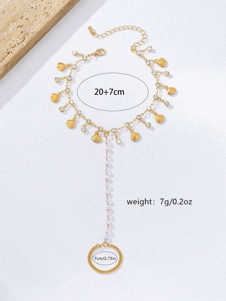 1pc Fashionable Geometric Anklet With Toe Ring (Random Beads Quantity)