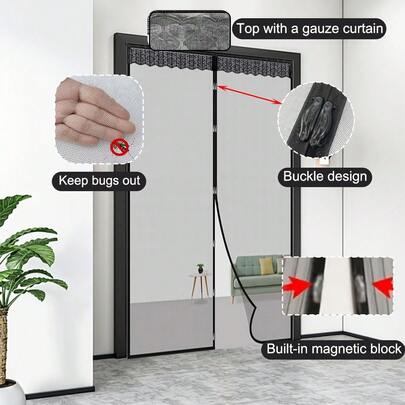 1 st magnetisk mjuk nätdörrgardin, minimalistisk design med magnetremsor, andningsbar insekts- och dammtät självhäftande skiljevägg, lämplig för kök, vardagsrum, hemmabruk