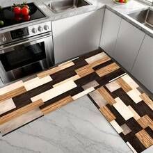1pc Faux Wood Patchwork Pattern Non-Slip Kitchen Mat, Holiday Party Decor Floor Rug, Anti-Fatigue Waterproof Carpet For Kitchen, Hallway, Bathroom, Laundry Room - Multicolor - View 7