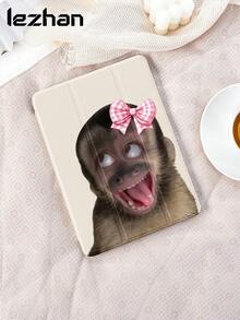 1pc Tongue-Out Monkey, Bow Pattern Tablet Protective Case, Tri-Fold Stand Protective Shell Compatible With 10.2-Inch Tablet, Pro 11 2021/2020/10th Gen, (A16) 11-Inch 11th Gen 2025, Compatible With Samsung Galaxy Tab A8 10.5-Inch 2022, Matepad 10.4/Tab, With Pen Slot, Anti-Drop, Sleep/Wake Support - Multicolor - View 2