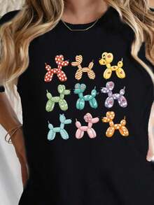 Camiseta Suave PremiumPlus para Mujer Talla Grande con Divertido Diseño de Perro Globo – Ajuste Cómodo, Mangas Cortas, Cuello Redondo, Patrón Geométrico, Lavable a Máquina, Estilo Casual, Tallas Grandes para Mujer L-3XL 4XL 5XL, Ecológica - Negro - Ver 7