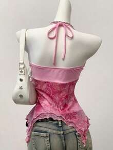 Blusa casual de mujer con cuello de corbata y estampado de anacardo, versátil para uso diario - Rosa - Ver 2