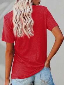 Women's Double-Sided Cotton T-Shirt With Colorful Print, Western Style, Featuring Cowboy Boots And Hat, Funny Slogan Tee, Perfect For Country Music Fans,  Casual Top For Summer, New Arrival. - 紅色 - 查看 6