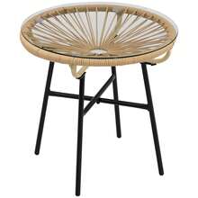 Bistro Table, Round Garden Table, Rattan Side Table, For Patio Or Balcony, Black And Beige, 50 X 50 X 50 Cm - Beige - View 8