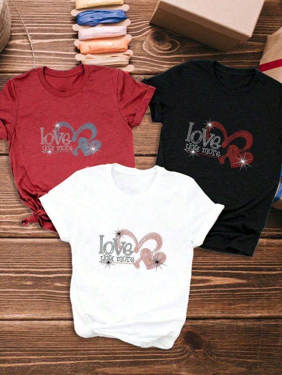 New 2026 Model: Women's Casual Short-Sleeved T-Shirt, Printed With The Heart-Shaped Pattern "I Love You More", Round Neck, Made Of Pure Cotton, Breathable, Casual Sporty Style, Ideal Gift For Spring, Summer, Autumn, Butterfly Day And Easter. - 白色 - 查看 1