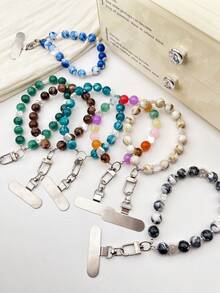 1pc Tie Dye Beaded CCB Faux Baroque Phone Lanyard, Minimalist Wrist Phone Anti-Lost Chain With Metal Spacer - Multicolor - View 3