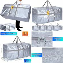 4 bolsas de transporte extra grandes de 66 galones, bolsa de almacenamiento resistente con fuerte asa de cierre, plegable, tamaño XXL, tamaño grande, caja de mudanza, para recámara - Gris - Ver 1