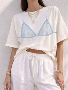 1 Single Lady T-Shirt With Coastal Graphic Design, "The Last Toast On The : Single Ladies, Bikinis And Martinis", 100% Cotton, Women's Western Graphic T-Shirts, Vintage Style. - 白色 - 查看 3