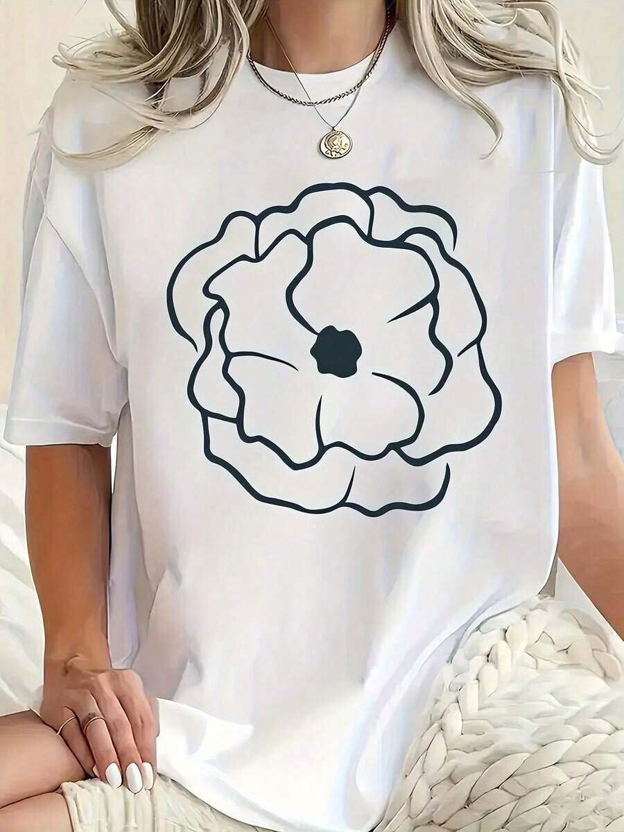 Cool T-Shirt With Casual Graphic Print, Short Sleeves, Round Neck, Casual Top For Summer And Spring, Women's Clothing, Casual Fashion For Everyday Wear. - 白色 - 查看 1