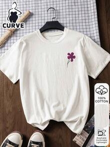 Plus Size Letter Print Casual 100% Cotton Short Sleeve Top, Outdoor Wear, Graphic Tee, Summer T-Shirt, Women's Tee, Summer Blouse, Vacation Outfit, Travel Style, Beach Vibe, Minimalist Resort Wear - 白色 5 - 查看 2