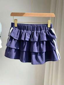 Falda pantalón para mujeres para conciertos campestres, blanca, de tejido, con cintura elástica y volantes en el bajo con silueta evasé - Azul marino 3 - Ver 2
