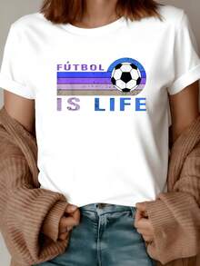 A Ball Alongside Stripes In Shades Of Violet, Beige, And Blue Symbolizes The Infinite Passion For Sport And The Joyful Energy Of Every Play. A Modern Casual Women's T-Shirt. - 白色 - 查看 8