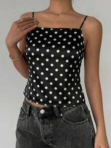 Camiseta sin espalda con estampado de lunares y bajo a la moda para mujer - Multicolor - Ver 5