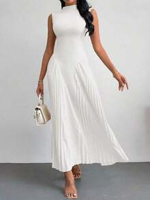 Vestido ajustado de línea A con pliegues elegante para mujer - Blanco - Ver 8