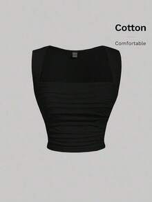 Set de 4 camisetas de tirantes con cuello de pico y pliegues en colores variados - Negro - Ver 4