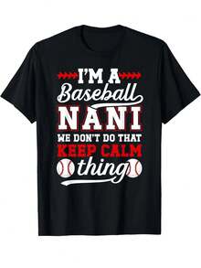 I'm A Baseball Grandma, Oversized Classic Short-Sleeve Graphic Print 100% Heavy Cotton Women's Casual Short-Sleeve Tee. - 黑 - 查看 1