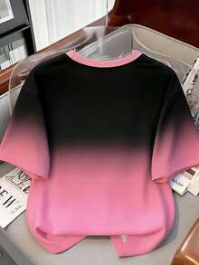 Blusa casual para mujer, diseño de estampado de mariposa, degradado de rosa y negro, adecuada para uso al aire libre, vacaciones, verano, citas, camiseta de manga corta para mujer - Multicolor 3 - Ver 2