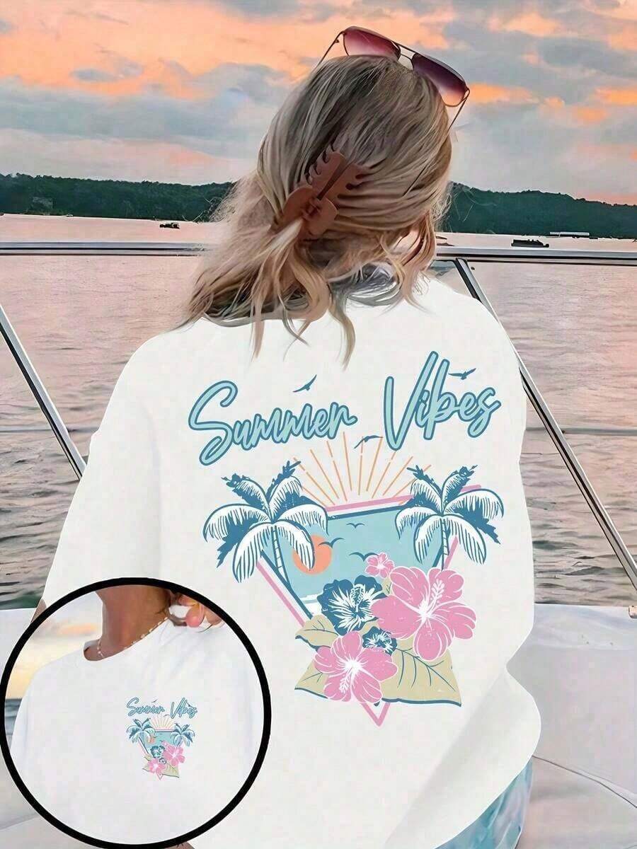 Nueva llegada 2026: Camiseta de manga corta de moda, diseño de nicho de verano, top holgado de talla grande. Camiseta 100% algodón puro, gruesa, en blanco y negro, con diseño gráfico y estampado de letras a la moda, estilo unisex de manga corta. Nueva colección para primavera, verano y otoño, transpirable y cómoda, estilo minimalista y versátil de ropa urbana, conjunto a juego para parejas. - Blanco - Ver 1