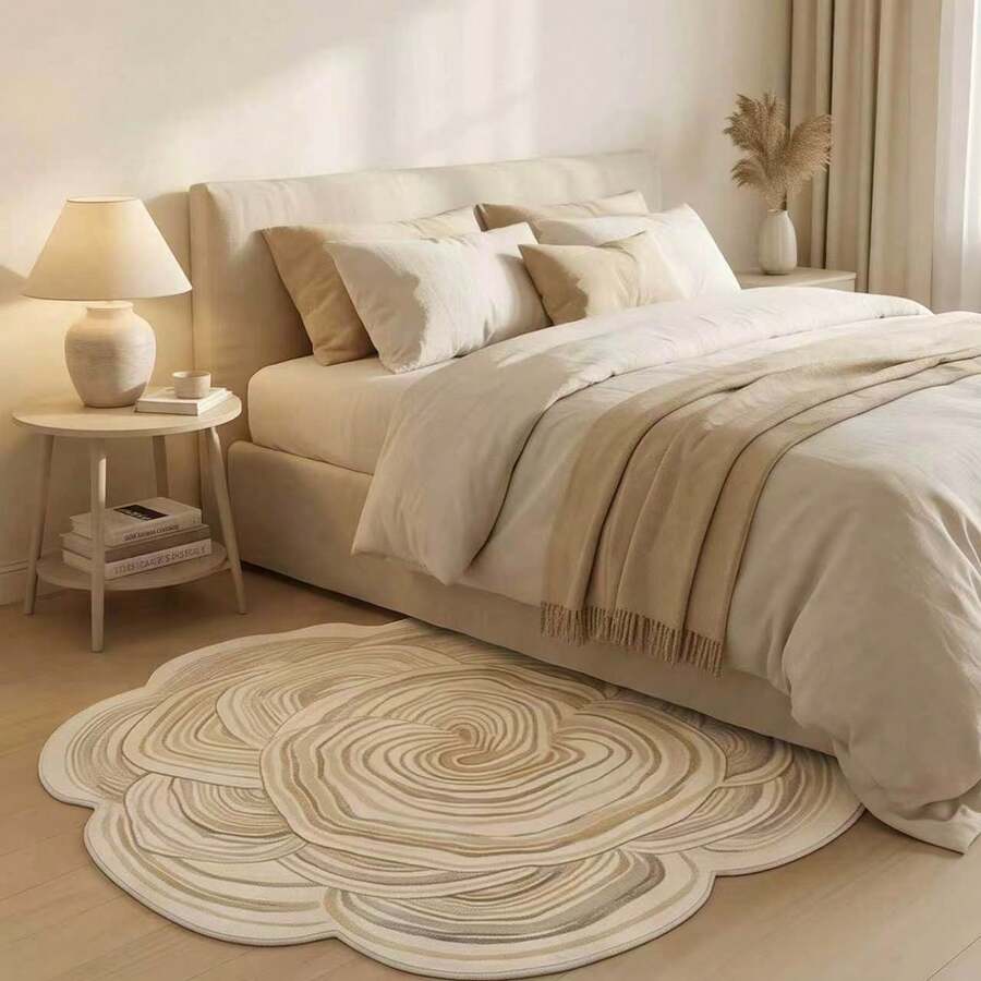 1pc, Washable Non-Slip Minimalist White Flower Faux Cashmere Decorative Carpet, Non-Slip Bottom Design, Easy Daily Cleaning, Vintage Soft Pink Floral, French White Flower Atmosphere, Suitable For Indoor Living Room, Bedroom, Children's Room And Other Living Scenes, Easy Daily Cleaning, Carpet, Rug, Carpet Living Room, Kitchen Mat, Carpet For Bedroom, Bathroom Mat, Rug Bedroom, Room Decor, Rugs For Living Room, Kitchen Rug, Washable Rug, Boho Rug, - Multicolor - View 1