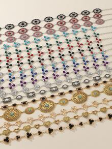 17 pièces Ensemble de chaîne de taille réglable de style bohème, motifs vintage sculptés, turquoise, cristal, en forme de cœur, bijoux turquoise multi-saisons - Multicolore - Voir 5