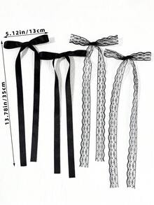 Bộ 4 kẹp tóc nơ ruy băng đơn giản, màu trơn, ngọt ngào dành cho nữ, đa năng cho trang phục hàng ngày, du lịch và chụp ảnh. - Bộ bốn món màu đen - Xem 3