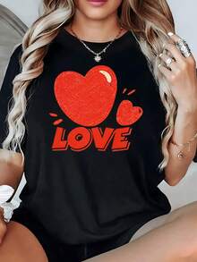 Dos corazones rojos simbolizando pasión energía y amor eterno con toque moderno que inspira alegría y confianza camiseta de mujer casual cómoda para uso diario - Negro - Ver 8