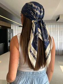 1 chiếc khăn/khăn bandana nữ kiểu retro họa tiết paisley, kiểu dây xích xe ngựa, khăn trùm đầu phong cách bohemian cho mùa xuân/hè, chất liệu satin mềm mại, phù hợp với trang phục hàng ngày, đi nghỉ mát, dự tiệc bãi biển. - Màu xanh hải quân - Xem 3
