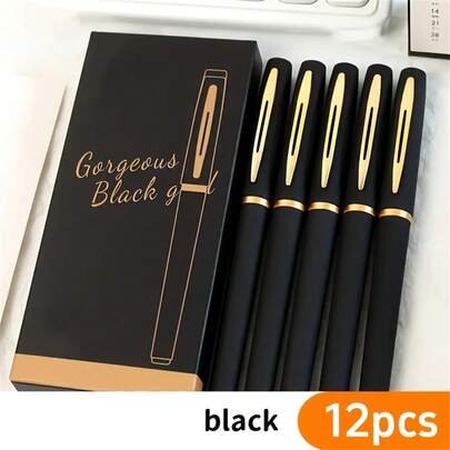 Bộ 12 bút bi gel đen cao cấp, bút bi gel dung tích lớn, ngòi 0.5mm, đầu bút rộng, thích hợp cho công việc, văn phòng, ký tên, luyện viết thư pháp ở trường và viết hàng ngày. Bao gồm 2 bút bi gel + 10 ruột bút thay thế.
