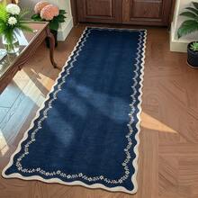 1 Stück marineblauer, wellenförmiger Teppich, waschbar & faltbar, bohemischer Blumenteppich, geeignet für Küche, Flur, Bad, Schlafzimmer, Wohnzimmer, Küche, Korridor, Eingangsbereich, Waschküche und andere Heimdekoration - marineblau - Übersicht 3