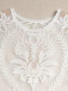 Bohemian Style Floral Lace Sheer Maxi Dress, Long Sleeve Round Neck Beach Resort Pool Party Cover Up - White - View 7