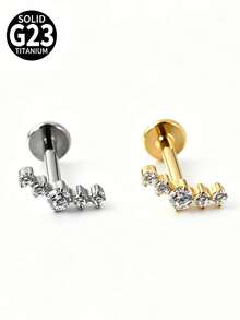 1 chiếc khuyên môi G23 bằng titan, năm chấu đính đá Zirconia, dùng cho môi, tai, sụn tai, vành tai, kiểu vặn ren. - Như thể hiện trong hình ảnh - Xem 4