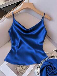 Chaleco sin mangas de mujer de tela tejida brillante, ajuste ceñido, apto para uso diario y para capas, primavera/otoño/invierno - Azul - Ver 5