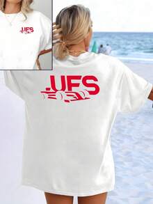 A Modern Red Symbol Representing Energy, Movement, And Freedom, Inspired By Urban Dynamism, Ideal For Conveying Confidence And Relaxed Style On Any Occasion. A Casual And Versatile Women's T-Shirt With A Double Print. - 白色 - 查看 8