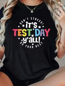 English Letter Print T-Shirt B1D5 - Black - View 1